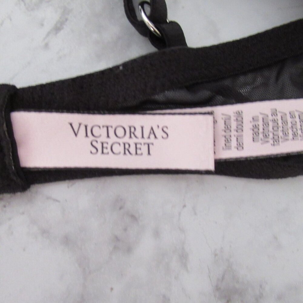 Victorias Secret Bra 34B Black Lace Lined Demi Underwire Padded Dream Angels - Picture 2 of 6
